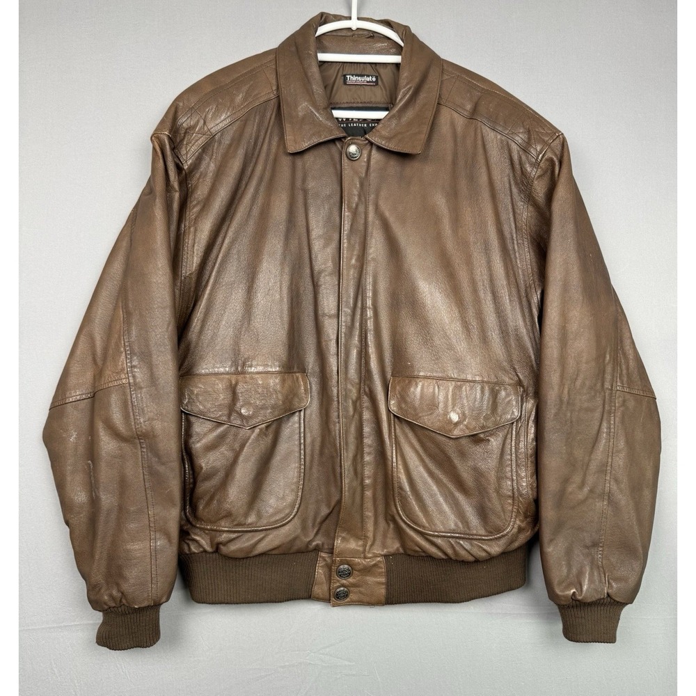 Vintage 80s Wilsons Leather Bomber Jacket Mens Large Tall LT Brown Aviator Biker